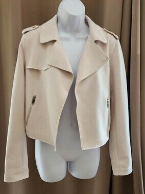 Anthropologie Faux Suede Moto Jacket Pastel Blush Pink